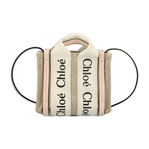 Chloe Древесные Льняная ткань Canvas Телячья кожа Тоут Сумка Сумка для покупок Холст Сумка Сумка через плечо Микро Сумка