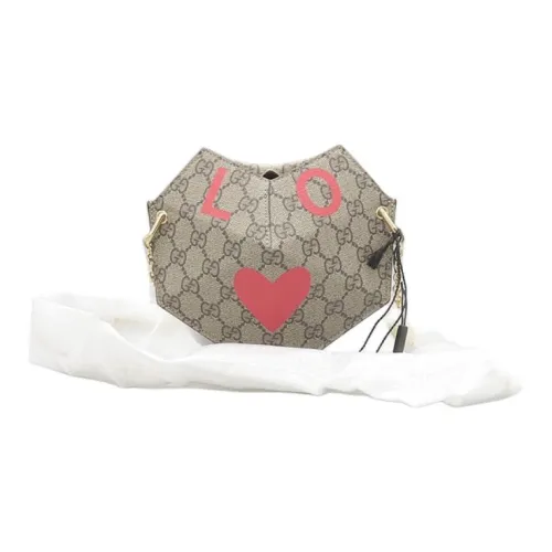 GUCCI Valentine's Day Collection Холст Портативный Сумка через плечо Сумка на плечо Женская Эбеновое дерево Оранжевый Красный