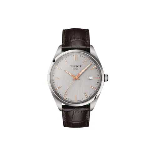 TISSOT PR100 Collection Кварцевый механизм Мужские часы Часы 40 мм Серебристый циферблат Корпус из нержавеющей стали Кожаный ремешок