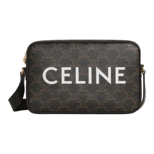 CELINE Triomphe Холст Телячья кожа Курьерская сумка Сумка через плечо Средняя Мужская Черная