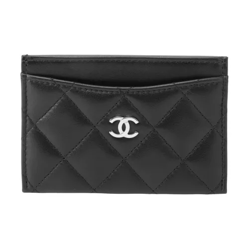CHANEL Sheepskin Coin Wallet Card Holder Regular Women's Black