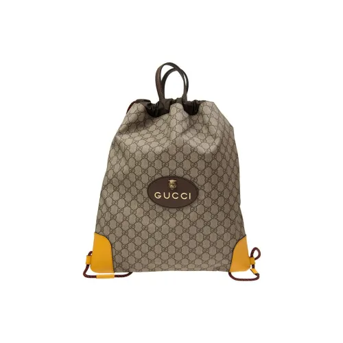 GUCCI Canvas с кожаными вставками рюкзак унисекс цвет эбеново-черный коричневый желтый