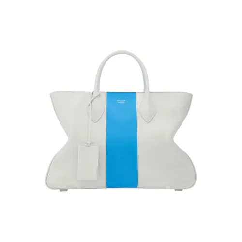 FERRAGAMO Телячья кожа Тоут Сумка Сумка для покупок Сумка Большая Мужская Белая и Небесно-голубая