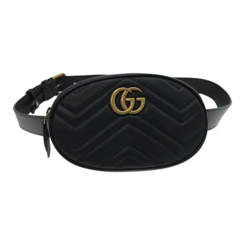 GUCCI GG Marmont Quilted Кожа Сумка через плечо Слинг-сумка Сумка на пояс Стандартная Женская Черная
