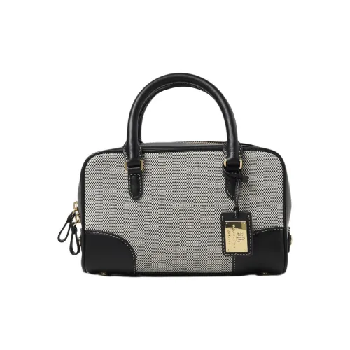 Ralph Lauren Кожа Панели Холст Через плечо Одно плечо Сумка Женская Черная