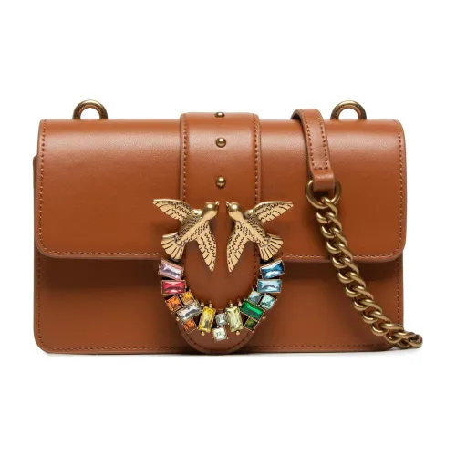 PINKO SIMPLY Кожа Swallow Сумка Сумка через плечо Мини Женская Коричневая