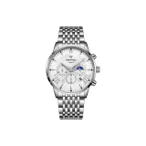 Серебряный корпус, белый циферблат, стальной ремешок