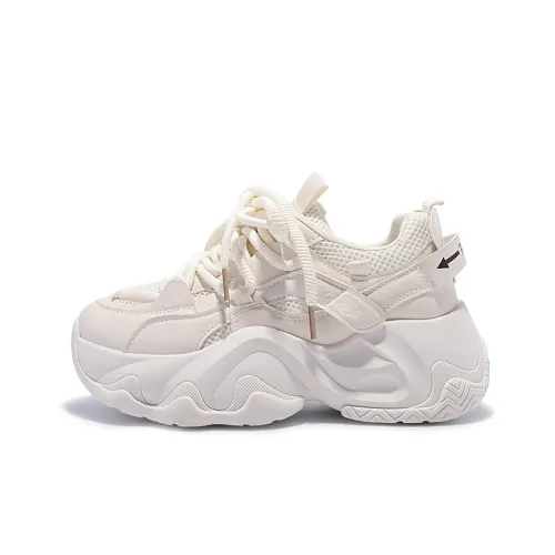 JIONGSEN Амортизаторы Shock Abrasion Resistant Slip Resistant Низкий Топ Толстая подошва Кроссовки Женские Бежевые