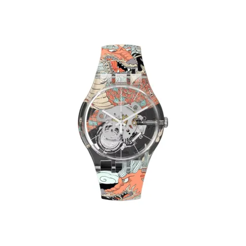 Swatch Quartz Механизм Мужские часы Часы 41 мм Многоцветный циферблат часов Пластиковый корпус часов Пластиковый ремешок