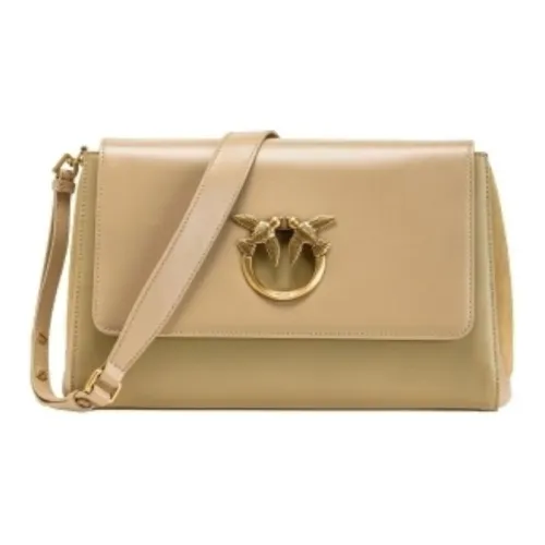 PINKO Сумка через плечо из коровьей кожи маленькая женская светло-коричневая