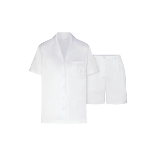 SKIMS HOTEL SHINE Короткий рукав пуговица вверх сон комплект пижамы женский снег снег