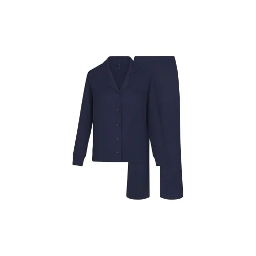 SKIMS Мягкий Lounge Sleep Set Pajama Set Men's Navy Blue Marine Blue