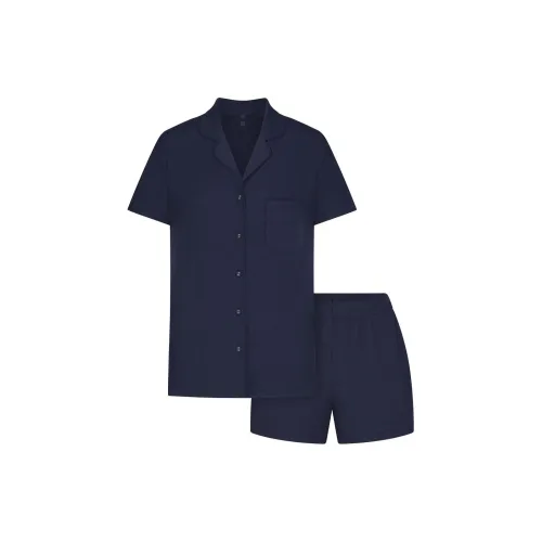 SKIMS Мягкий Lounge Короткий Сон Комплект Пижамный Комплект Женский Темно-синий Морской Синий