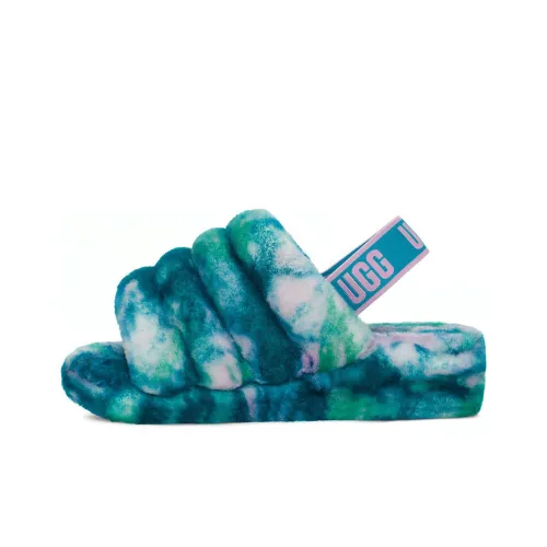 UGG FLUFF YEAH Slide Marble Fashion Slippers Women's Vintage Green UGG FLUFF YEAH Slide Мраморный Fashion Тапочки Женские Винтаж Зеленый