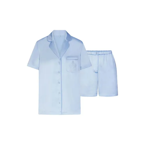 SKIMS HOTEL SHINE Короткий рукав пуговица вверх сон комплект пижам женский Celeste Небесно-голубой