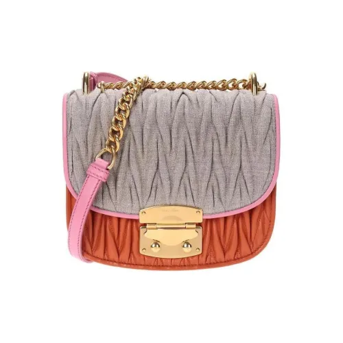 MIU MIU Ткань с кожаными вставками сумка через плечо унисекс оранжевый и серый