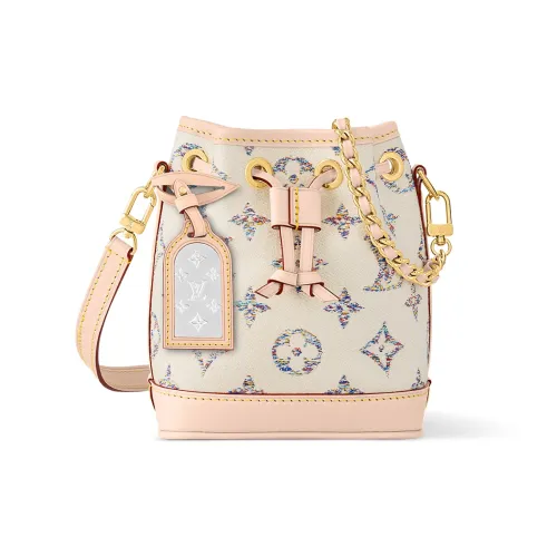 LOUIS VUITTON NOE Ткань с кожаными вставками Ведрообразная сумка Сумка через плечо Мини-сумка Женская Светло-коричневый и Белый
