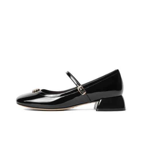 BELLE Квадратный каблук Туфли Мэри Джейн 3 см Женские Черный Красный