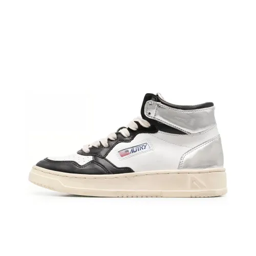 AUTRY MID Топ Кроссовки для скейтбординга Женские Белые Черные Серебряные Потертый
