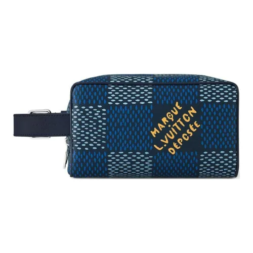 LOUIS VUITTON Dopp Kit Покрытие Холст с Коровьей Кожей Комбинированная Сумка для Туалетных Принадлежностей Мужская Синяя