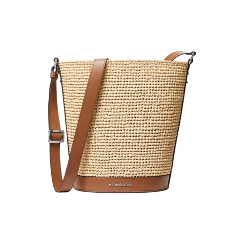 MICHAEL KORS Солома с кожаными вставками ведрообразные сумки сумки через плечо сумка на плечо женская солома и кожа коричневый