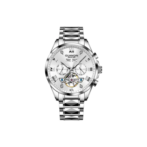 GUANQIN Механический механизм ремешок из нержавеющей стали мужские часы белый циферблат