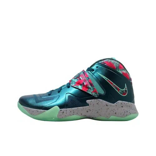 Nike Zoom Soldier 7 Амортизация Износостойкий MID Топ Винтажные Баскетбольные Кроссовки Мужские Сине-Зеленые