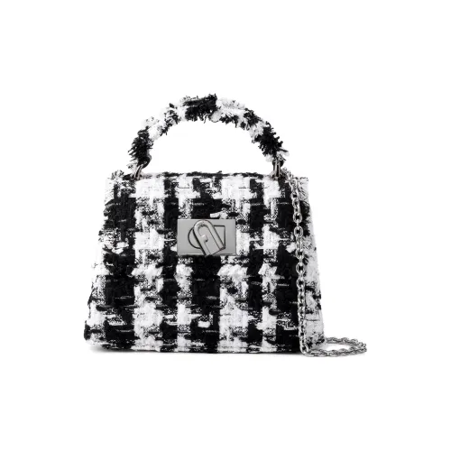 Furla 1927 Collection Клетчатый Тюль Ткань Сумка через плечо Сумка Мини Женская Белая и Черная
