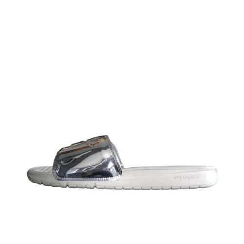 Nike Benassi Solarsoft Тихий Slip-resistant Слипоны Мужской Белый Серебряный