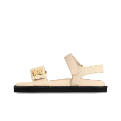 LOUIS VUITTON Sunset One Strap Sandals Women's Beige Black