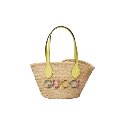 GUCCI Естественный Вязаный Ткань Трава Тоут Сумка Сумка для покупок Сумка через плечо Сумка мини унисекс бежевый