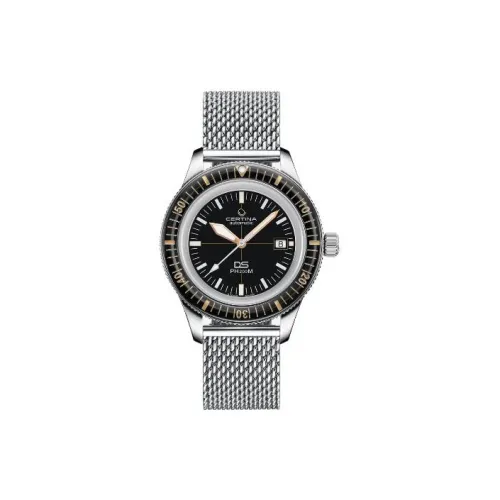 Certina Автоматический Механический Механизм Унисекс Часы 42,8 мм Черный Циферблат Корпус из Нержавеющей Стали Ремешок из Нержавеющей Стали