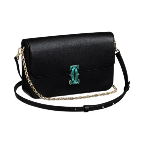 Cartier C De Cartier Collection Телячья кожа Портативный Сумка через плечо Сумка на плечо Маленькая Женская Черная