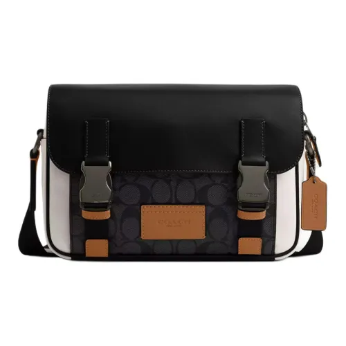 COACH Track Покрытый холст с гладкой телячьей кожей Сумка через плечо Средний Женский Черный