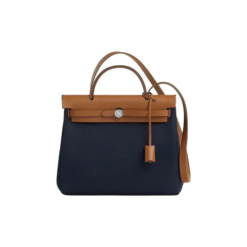 HERMES Herbag Холст с Hunter Коровья кожа Сумка из холста Сумка Сумка через плечо Сумка через плечо Женская Черная Коричневая