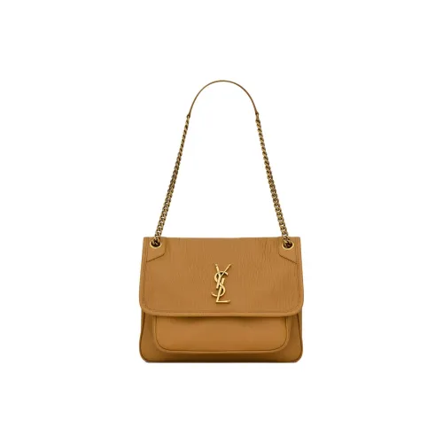 SAINT LAURENT Niki Рельефная овчина Одно плечо Сумка Средняя Женская Коричневая