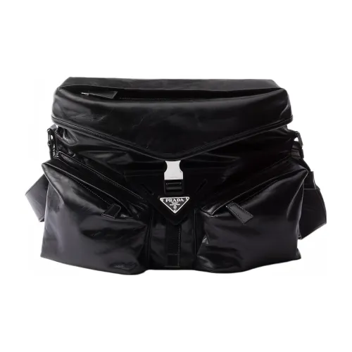 PRADA RE Нейлон Кожа Сумка через плечо Сумка на плечо Женская Черная