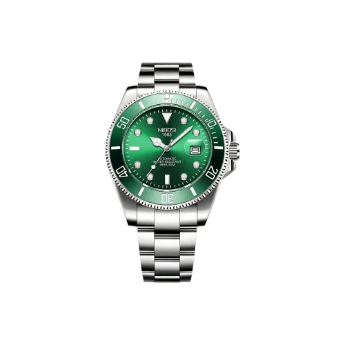 NIBOSI 1985 Механические часы из нержавеющей стали с ремешком зеленый циферблат мужские часы