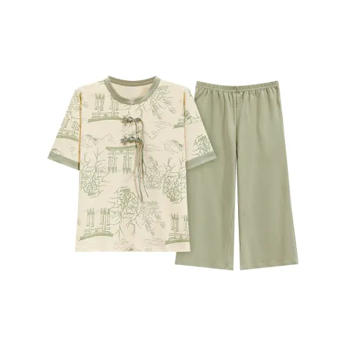 The Story Of The Flower Season Пижамный комплект Женские 2 предмета Комплект Абрикос Зеленый