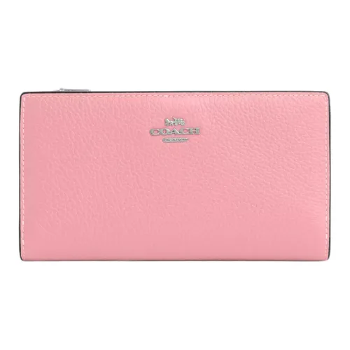 COACH Slim Wallet Утонченный Галечная кожа Кошелек Маленький Women's Silver Розовый