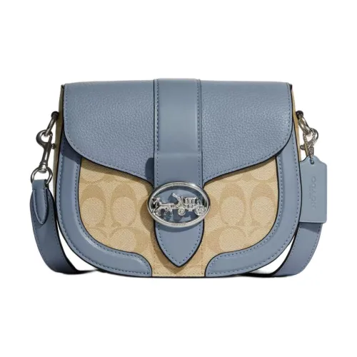 COACH Седло Холст с кожей Седло Сумка Сумка через плечо Маленькая Женская Синяя Хаки
