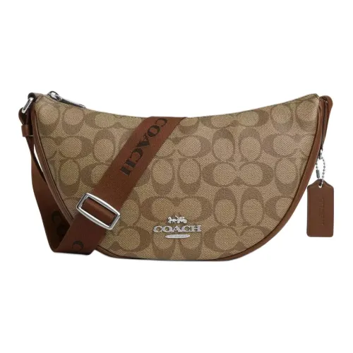 COACH Pace Покрытый холст с утонченной телячьей кожей Сумка через плечо Сумка на плечо Большая Женская Серебряный Хаки Седло