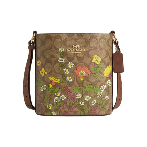 COACH ICONIC Холст Ведрообразные Сумки Сумки через плечо Сумка на плечо Маленькая Женская Золото и Хаки и Многоцветный