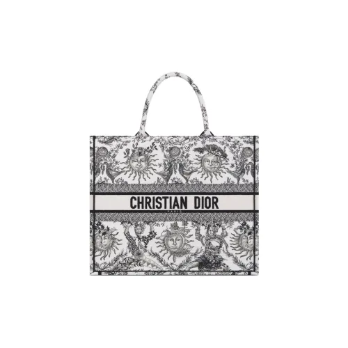 DIOR BookTote SOLEIL Jouy Принт Вышивка Тоут Сумка Сумка для покупок Сумка на плечо Сумка Большая Женская Белый Черный