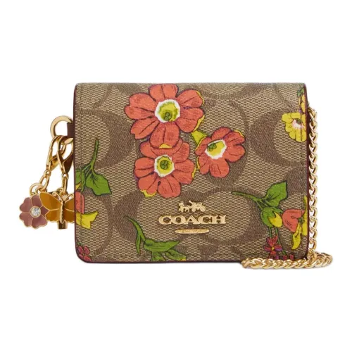 COACH Boxed ICONIC Холст Сумка через плечо Кошелек Мини Женский Золотой Хаки Многоцветный