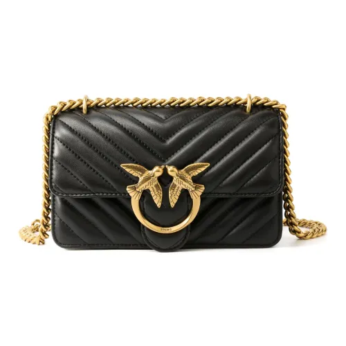 PINKO Nappa Sheep Leather Swallow Bag Crossbody Bag Mini Women's Black Black Gold PINKO Nappa Sheep Leather Swallow Сумка Сумка через плечо Мини Женская Черный Черный Золото