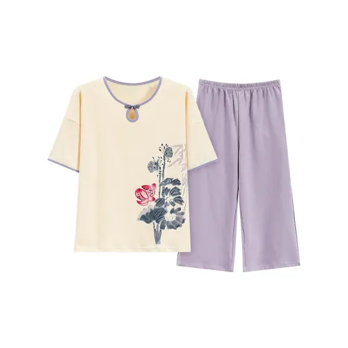The Story Of The Flower Season Пижамный комплект Женские Абрикосовый Фиолетовый