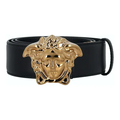 VERSACE Medusa Logo Pin Clasp Leather Belts Men's Black Width 4CM