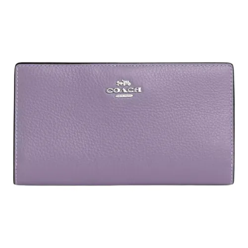 COACH Slim Wallet Утонченный Каменная Кожа Кошелек Маленький Женский Серебряный и Светло-фиолетовый