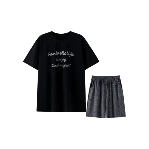 MEITENG Пижамный комплект Летний Мужской Черный